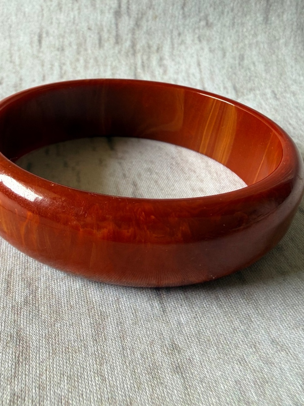 Vintage 1930s Chunky Wide Red Orange Bakelite Bangle Bracelet - TESTED